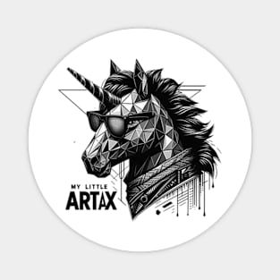 Geometric unicorn design, modern mood, black style, wearing sunglasses, My little artax Magnet